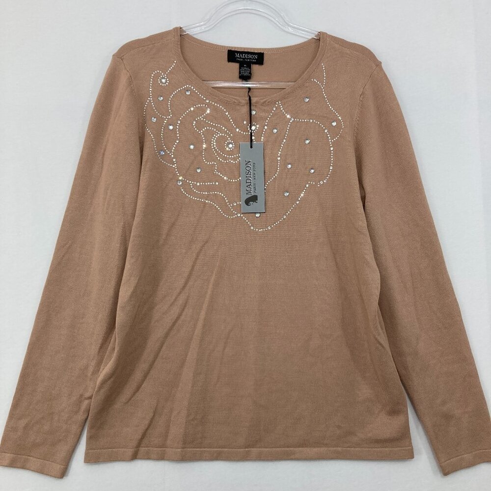 New Madison Paris‎ - New York size XL Mauve Beaded Soft Knit Light Sweater